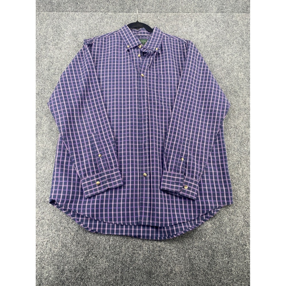 Scandia Woods Plaid Button Down Shirt Mens Large Purple Navy Blue Long Sleeve L